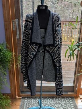 Lucky Brand Cozy Open-Front Blue Patterned Women's Sweater Cardigan S